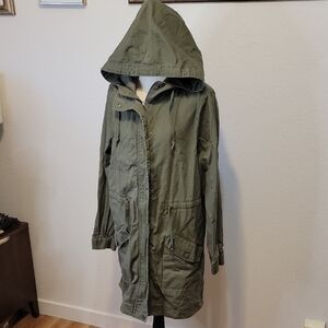 Me Jane Olive Hooded Army Parka Jacket Size Large